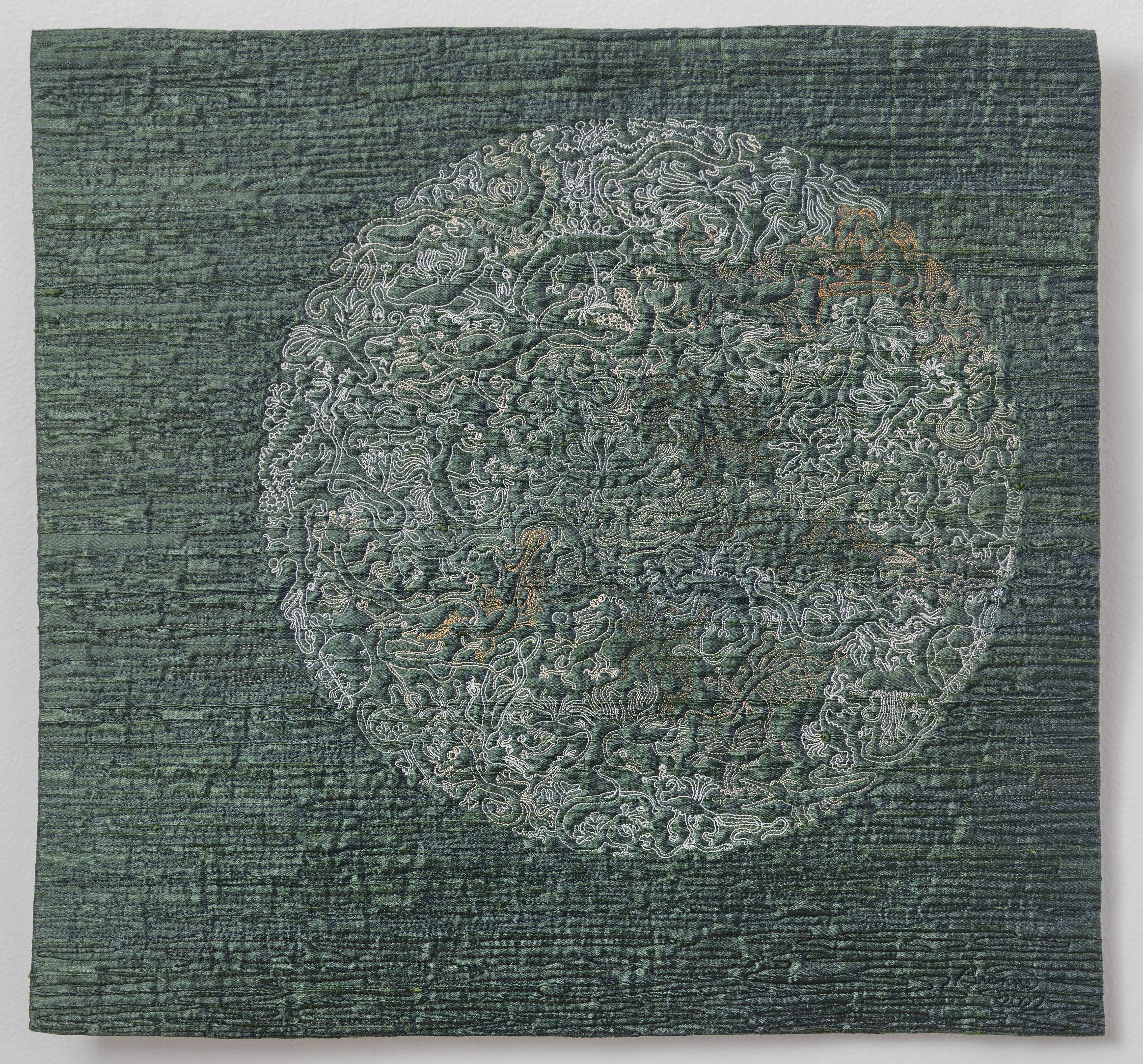 monster moon, 17x16 machine quilted wall hanging by brienne brown