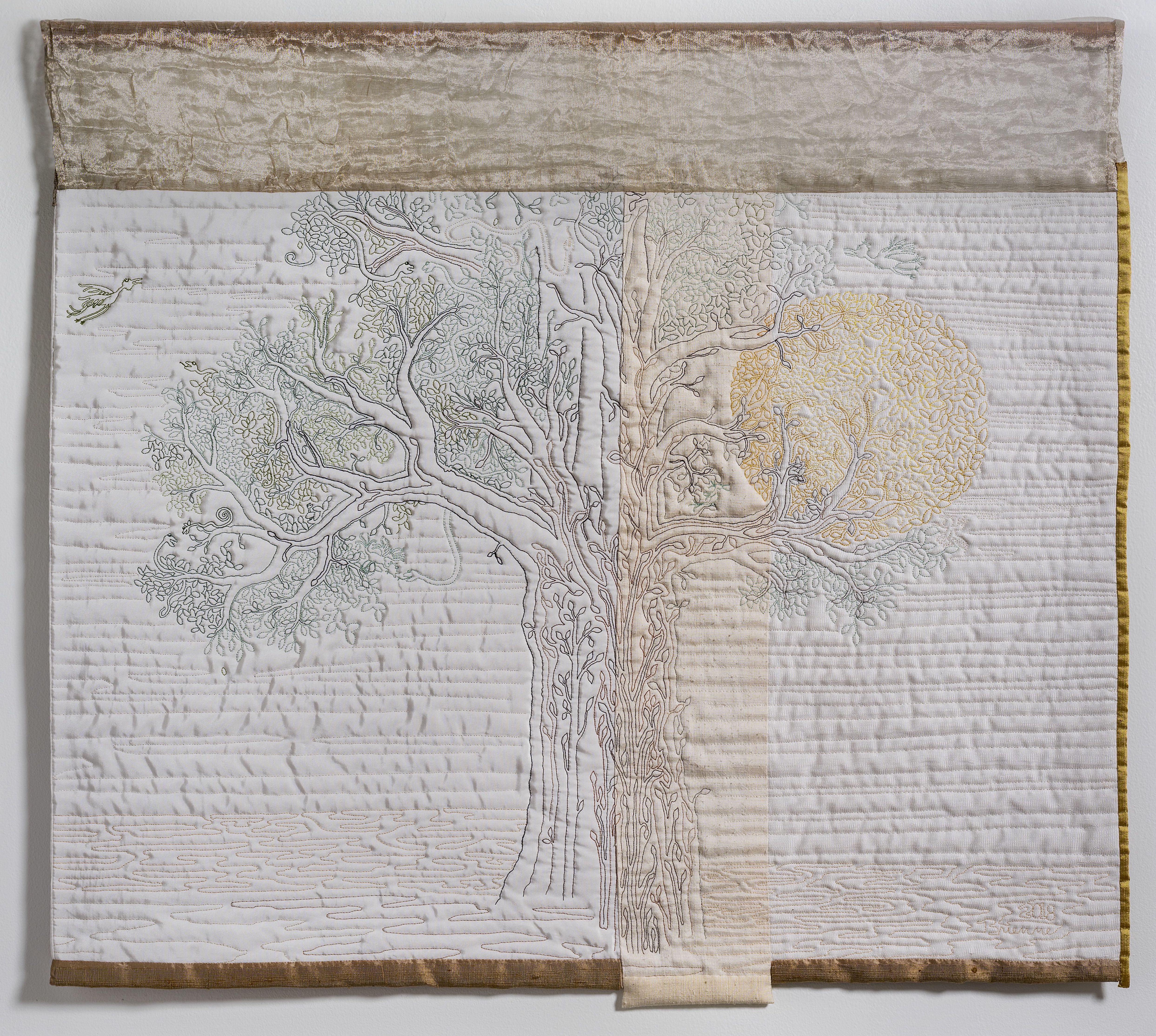 tree of knowledge, 29x26 machine quilted wall hanging by brienne brown